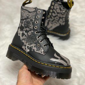 Dr. Martens Black and Gray Patterned Moto Boots